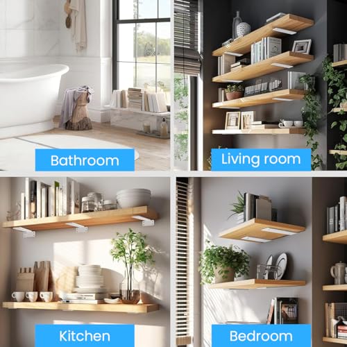 HASTHIP® 2Pcs Floating Shelf Brackets 6'' T-Shape Carboon Steel Rack for Hanging Shelf, Floating Shelf Support Brackets, Screw-Fixed Metal Rack Wall-Mounted Shelf Hardware, White HASTHIP® 2Pcs Floating Shelf Brackets 6'' T-Shape Carboon Steel Rack for Hanging Shelf, Floating Shelf Support Brackets, Screw-Fixed Metal Rack Wall-Mounted Shelf Hardware, White